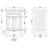 Old London Storm Grey 600mm (w) x 868mm (h) x 470mm (d) 2 Door Vanity Unit and Basin with 3 Tap Holes - Technical Drawing