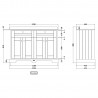 Old London Storm Grey 1200mm (w) x 886mm (h) x 470mm (d) 4 Door Vanity Unit with White Marble Top - Technical Drawing