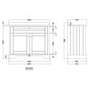 Old London 1000mm Floor Standing Vanity Unit with 1TH White Marble Top Rectangular Basin - Storm Grey - Technical Drawing