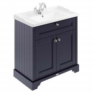 Old London Twilight Blue 800mm (w) x 868mm (h) x 470mm (d) 2 Door Vanity Unit and Basin with 1 Tap Hol
