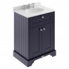 Old London Twilight Blue 600mm (w) x 886mm (h) x 470mm (d) 2 Door Vanity Unit with Grey Marble Top and Basin with 3 Tap Holes