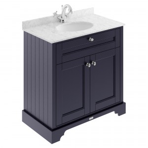 Old London Twilight Blue 800mm (w) x 886mm (h) x 470mm (d) 2 Door Vanity Unit with Grey Marble Top and Basin with 1 Tap Hole