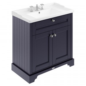 Old London Twilight Blue 800mm (w) x 868mm (h) x 470mm (d) 2 Door Unit and Basin with 3 Tap Holes