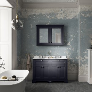 "Old London" Twilight Blue 1200mm (w) x 886mm (h) x 470mm (d) 4 Door Unit with White Marble Top and Double 3 Tap Hole Basins