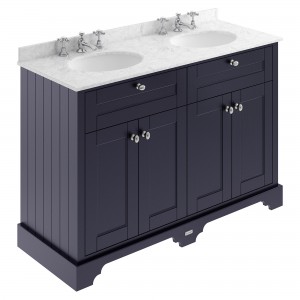Old London Twilight Blue 1200mm (w) x 886mm (h) x 470mm (d) 4 Door Unit with Grey Marble Top and Double 3 Tap Hole Basins