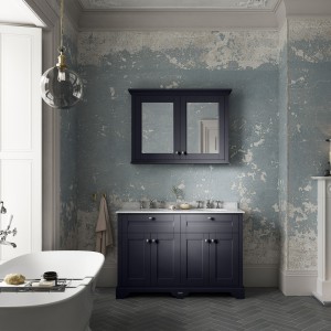 "Old London" Twilight Blue 1200mm (w) x 886mm (h) x 470mm (d) 4 Door Unit with Grey Marble Top and Double 3 Tap Hole Basins