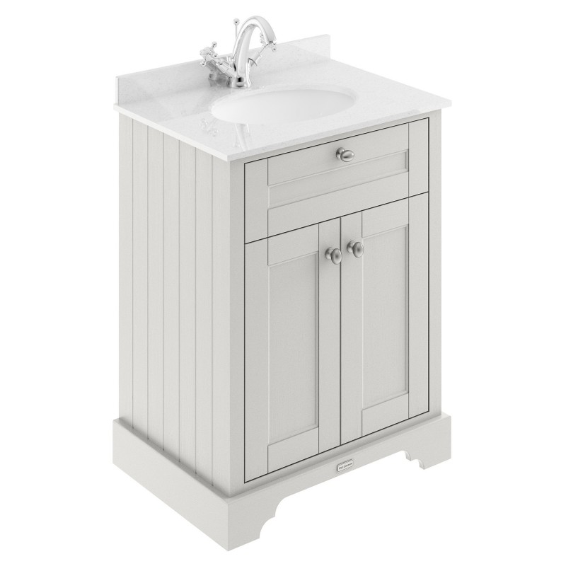 Old London Timeless Sand 600mm (w) x 886mm (h) x 470mm (d) 2 Door Vanity Unit with White Marble Top and Basin with 1 Tap Hole