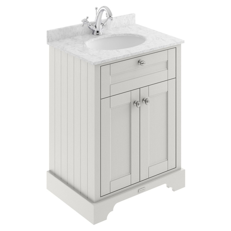 Old London Timeless Sand 600mm (w) x 886mm (h) x 470mm (d) 2 Door Vanity Unit with Grey Marble Top and Basin with 1 Tap Hole
