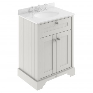 Old London Timeless Sand 600mm (w) x 886mm (h) x 470mm (d) 2 Door Vanity Unit with White Marble Top and Basin