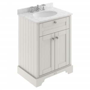 Old London Timeless Sand 600mm (w) x 886mm (h) x 470mm (d) 2 Door Vanity Unit with Grey Marble Top and Basin with 3 Tap Holes