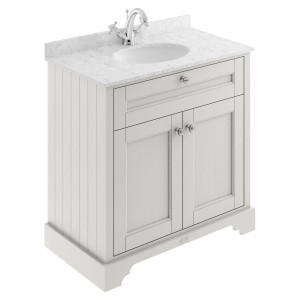 Old London Timeless Sand 800mm (w) x 886mm (h) x 470mm (d) 2 Door Vanity Unit with Grey Marble Top and Basin with 1 Tap Hole