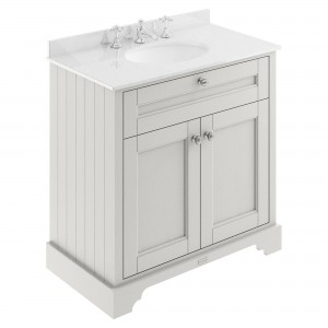 Old London Timeless Sand 800mm (w) x 886mm (h) x 470mm (d) 2 Door Vanity Unit with White Marble Top and Basin