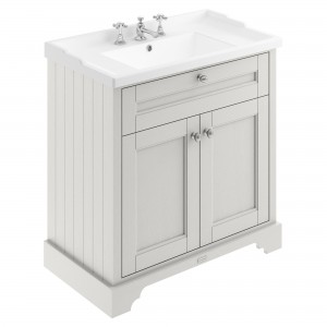 Old London Timeless Sand 800mm (w) x 886mm (h) x 470mm (d) 2 Door Vanity Unit and Basin with 3 Tap Holes