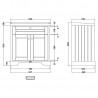 Old London Timeless Sand 800mm (w) x 886mm (h) x 470mm (d) 2 Door Vanity Unit and Basin with 3 Tap Holes - Technical Drawing