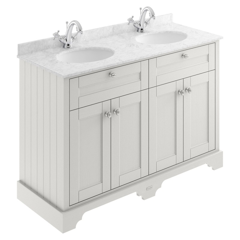 Old London Timeless Sand 1200mm (w) x 886mm (h) x 470mm (d) 4 Door Unit with Grey Marble Top and Double 1 Tap Hole Basins