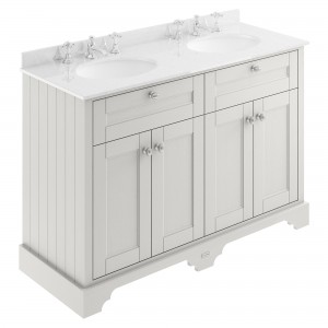 Old London Timeless Sand 1200mm (w) x 886mm (h) x 470mm (d) 4 Door Unit with White Marble Top and Double 3 Tap Hole Basins