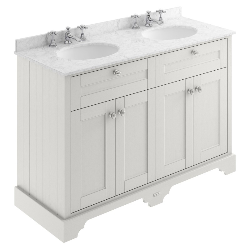 Old London Timeless Sand 1200mm (w) x 886mm (h) x 470mm (d) 4 Door Unit with Grey Marble Top and Double 3 Tap Hole Basins