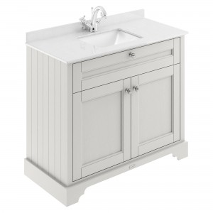 Old London 1000mm Floor Standing Vanity Unit with 1TH White Marble Top Rectangular Basin - Timeless Sand