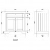 Old London Hunter Green 800mm Cabinet & Basin - 1 Tap Hole - Technical Drawing