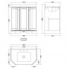Old London Hunter Green 750mm 3 Door Angled Unit & Marble Top 3 Tap Holes - Technical Drawing
