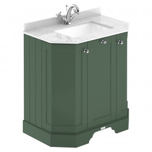 Old London Hunter Green 750mm 3 Door Angled Unit & Marble Top 1 Tap Hole