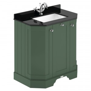 Old London Hunter Green 750mm 3 Door Angled Unit & Marble Top 1 Tap Hole