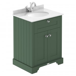 Old London Hunter Green 600mm Cabinet & White Marble Top - 1 Tap Hole