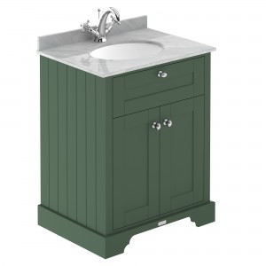 Old London Hunter Green 600mm Cabinet & Grey Marble Top - 1 Tap Hole