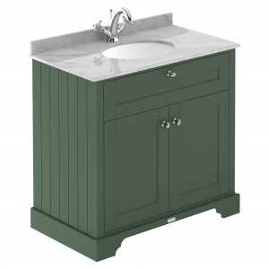 Old London Hunter Green 800mm Cabinet & Grey Marble Top - 1 Tap Hole