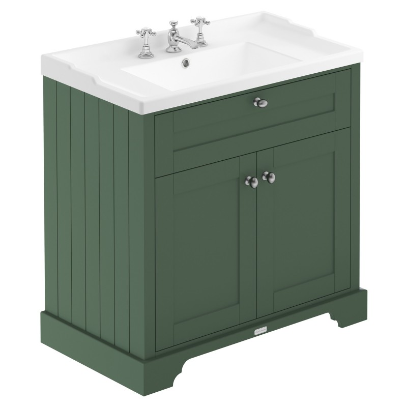 Old London Hunter Green 800mm Cabinet & Basin - 3 Tap Holes