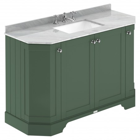 Old London Hunter Green 1200mm 4 Door Angled Unit & Grey Marble Top 3 Tap Holes