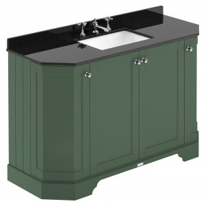 Old London Hunter Green 1200mm 4 Door Angled Unit & Black Marble Top 3 Tap Holes