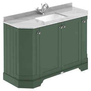 Old London Hunter Green 1200mm 4 Door Angled Unit & Grey Marble Top 1 Tap Hole