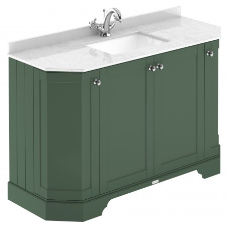 Old London Hunter Green 1200mm 4 Door Angled Unit & White Marble Top 1 Tap Hole