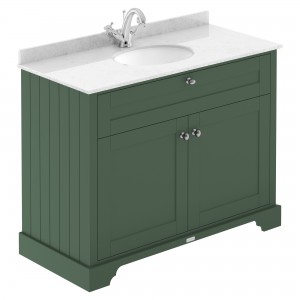 Old London Hunter Green 1000mm Cabinet & White Marble Top - 1 Tap Hole