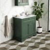 Old London 1000mm Floor Standing Vanity Unit with 1TH White Marble Top Rectangular Basin - Hunter Green - Insitu