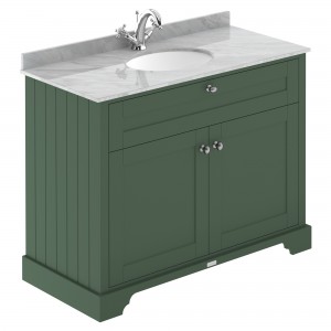 Old London Hunter Green 1000mm Cabinet & Grey Marble Top - 1 Tap Hole