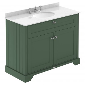 Old London Hunter Green 1000mm Cabinet & White Marble Top - 3 Tap Holes