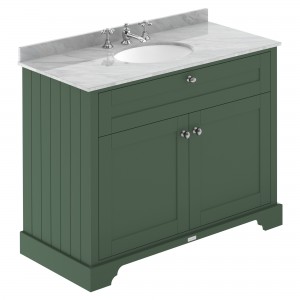 Old London Hunter Green 1000mm Cabinet & Grey Marble Top - 3 Tap Holes