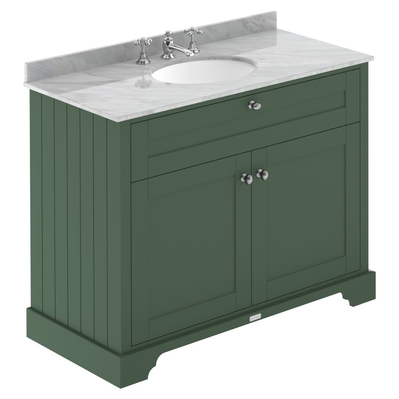 Old London Hunter Green 1000mm Cabinet & Grey Marble Top - 3 Tap Holes