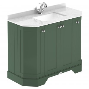 Old London Hunter Green 1000mm 4 Door Angled Unit & White Marble Top 1 Tap Hole