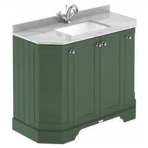 Old London Hunter Green 1000mm 4 Door Angled Unit & Grey Marble Top 1 Tap Hole