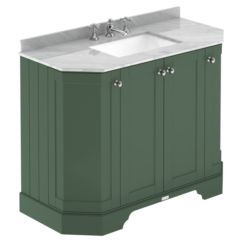Old London Hunter Green 1000mm 4 Door Angled Unit & Grey Marble Top 3 Tap Holes