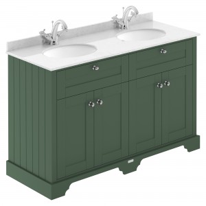 Old London Hunter Green 1200mm Cabinet & Double White Marble Top - 1 Tap Hole