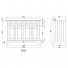 Old London Hunter Green 1200mm Cabinet & Double White Marble Top - 1 Tap Hole - Technical Drawing