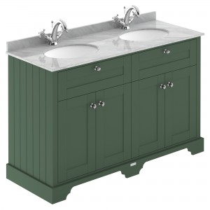 Old London Hunter Green 1200mm Cabinet & Double Grey Marble Top - 1 Tap Hole