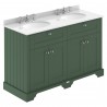 Old London Hunter Green 1200mm Cabinet & Double White Marble Top - 3 Tap Holes