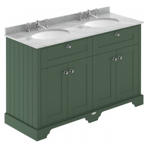 Old London Hunter Green 1200mm Cabinet & Double Grey Marble Top - 3 Tap Holes