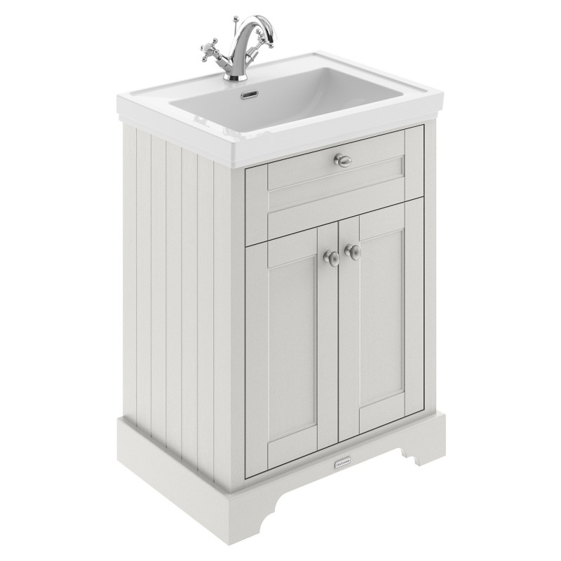 Old London Floor Standing 2-Door Vanity Unit with 1-Tap Hole Fireclay Basin 600mm Wide - Timeless Sand