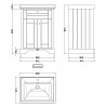 Old London Floor Standing 2-Door Vanity Unit with 1-Tap Hole Fireclay Basin 600mm Wide - Hunter Green - Technical Drawing